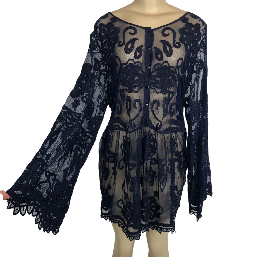 Lane Bryant Sheer Lace Flare Sleeve Babydoll Tunic Top 18/20 Whimsigoth Witchy - Picture 4 of 13
